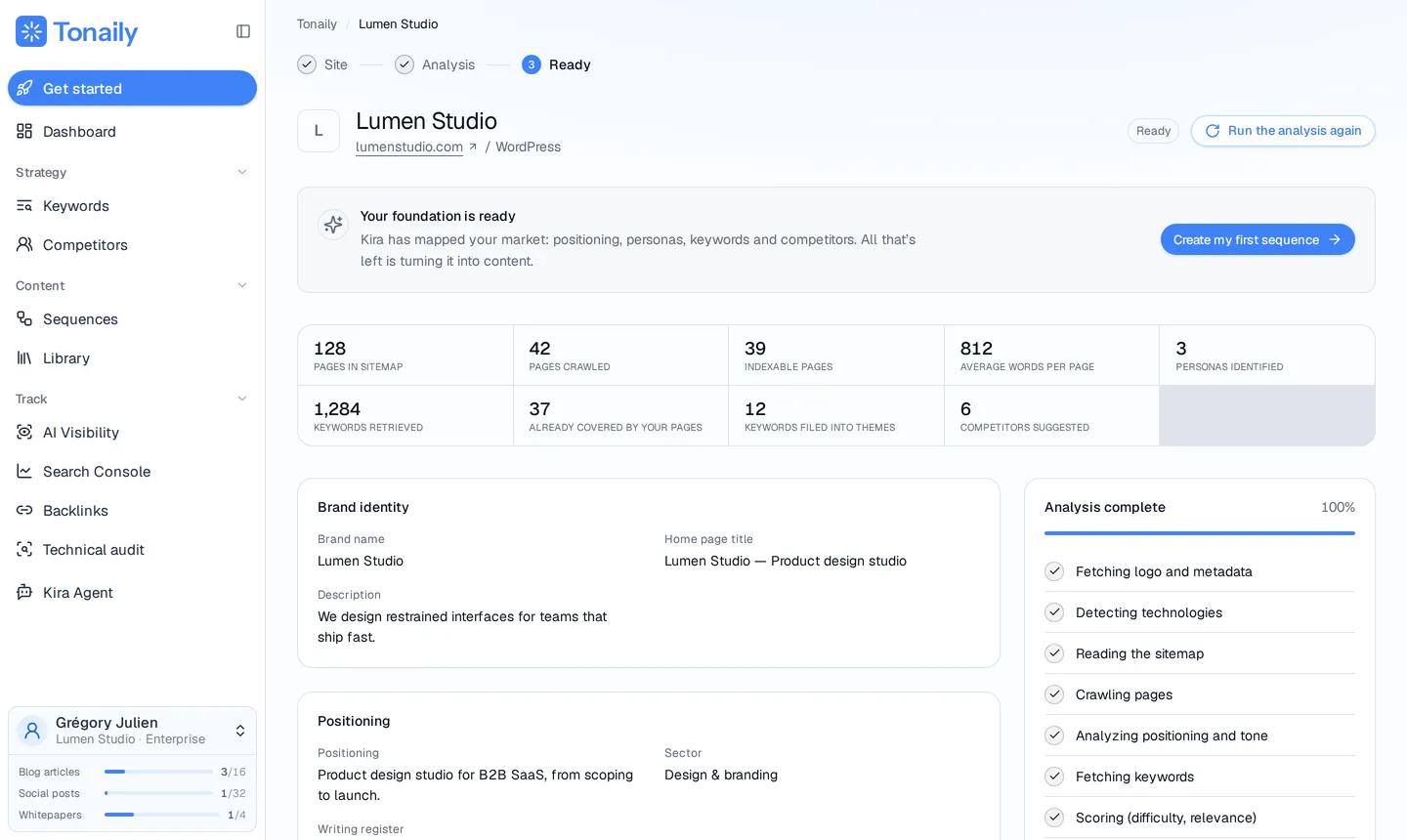 Tonaily demo: the sequence view with auto-publish on